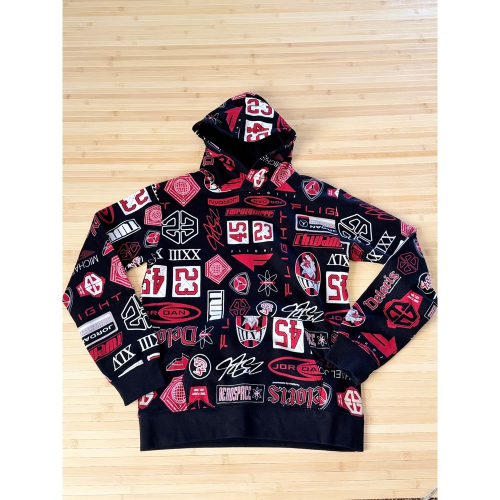 Jordan Boy XL Flight School All Over Print Hoodie Black Red Michael Jordan 23 45